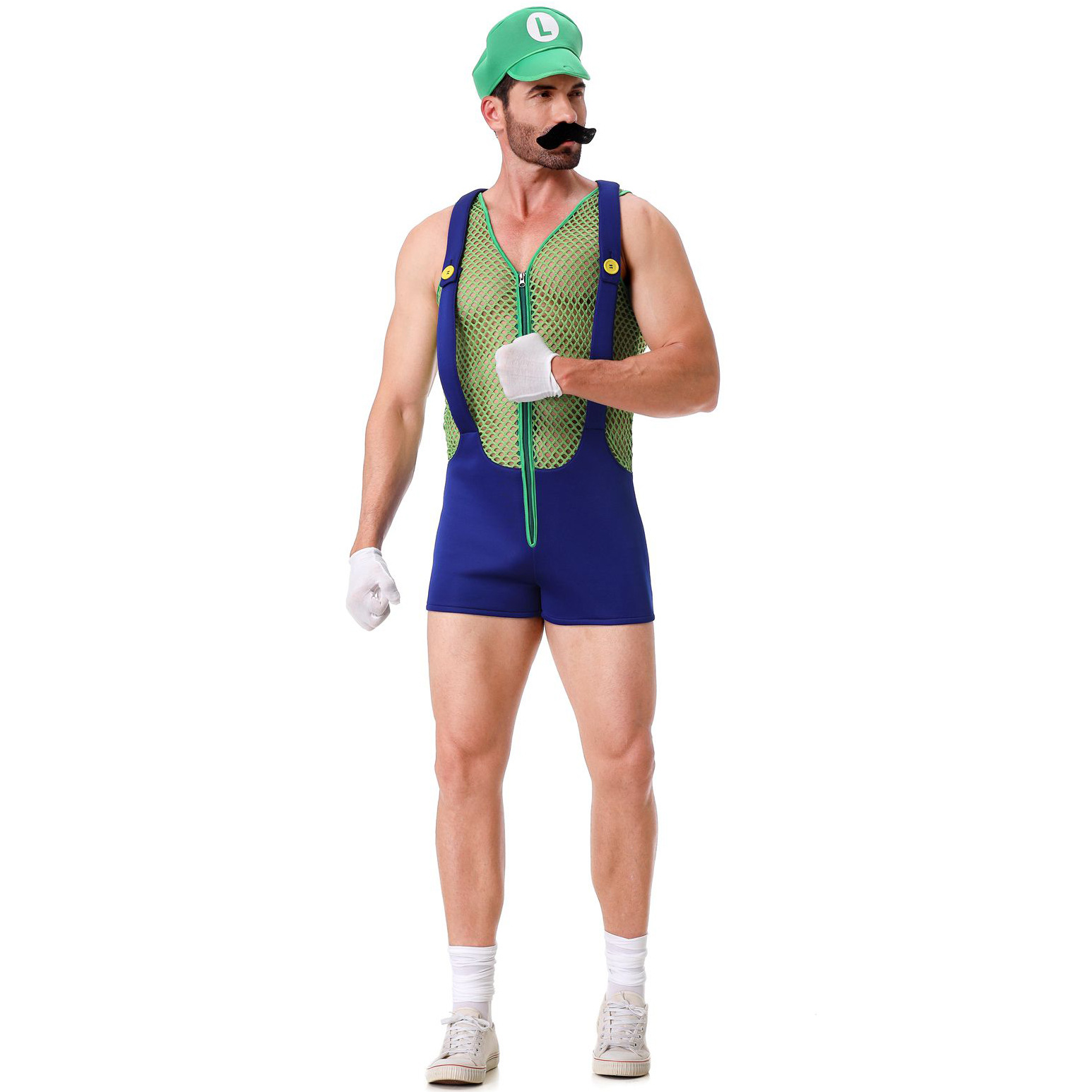 Mens Halloween Plumber One Piece Jumptsuit Costume for Carnival Party Dress up